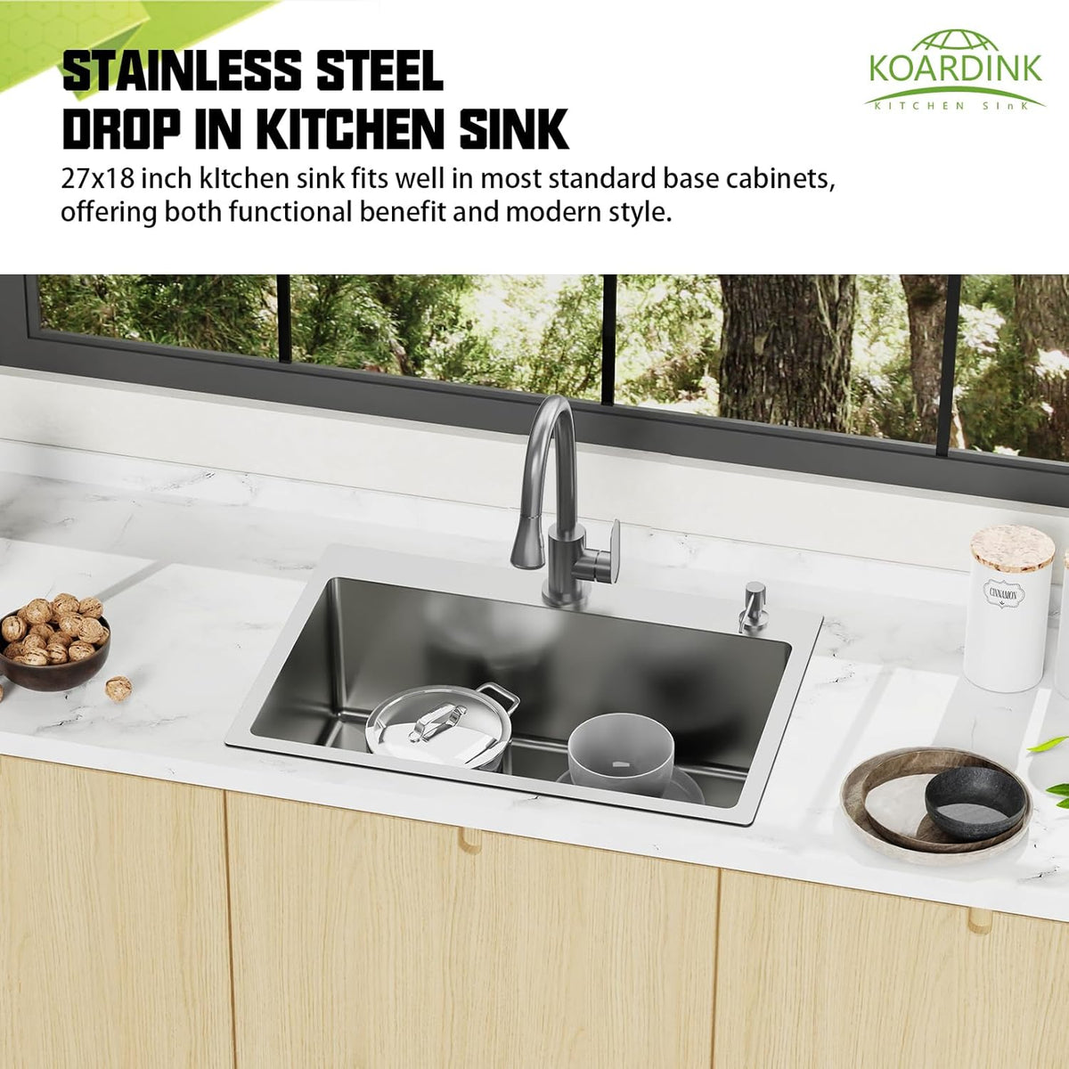 27x18 Inch Kitchen And Bar Sink-Stainless Steel Drop In Kitchen Sink Modern Single Bowl Topmount Bar Sink Come With Silicon Mat,Drain Strainer Set Compatibility With Various Kitchen&Bar Style