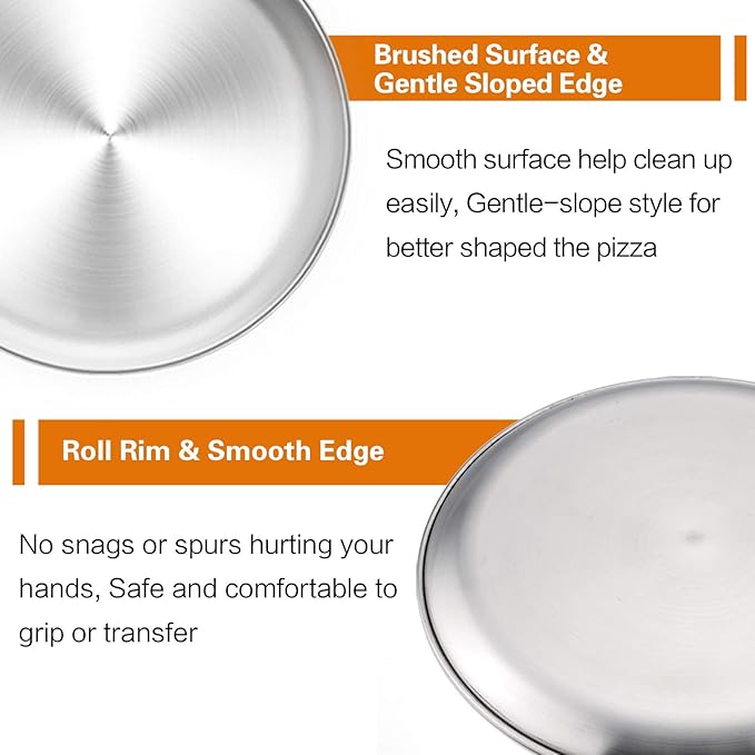 TeamFar Pizza Pan, 13.4 inch Stainless Steel Pizza Pan Set Large Pizza Oven Pans Tray for Baking Serving, Healthy & Heavy Duty, Oven & Dishwasher Safe - 2 Piece