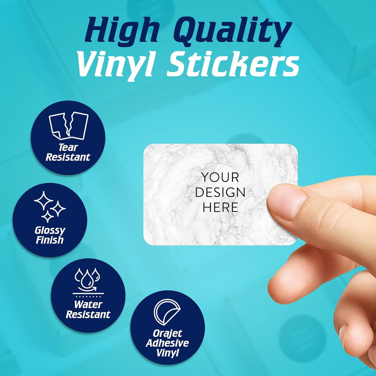 100 Custom Vinyl Stickers - Upload Your own Image, Text, Design, Logo - Personalized Logo Labels for Handmade, Packaging, Bottle, Jars, Candle, Brand Stickers (Silver Marble, 4x2)