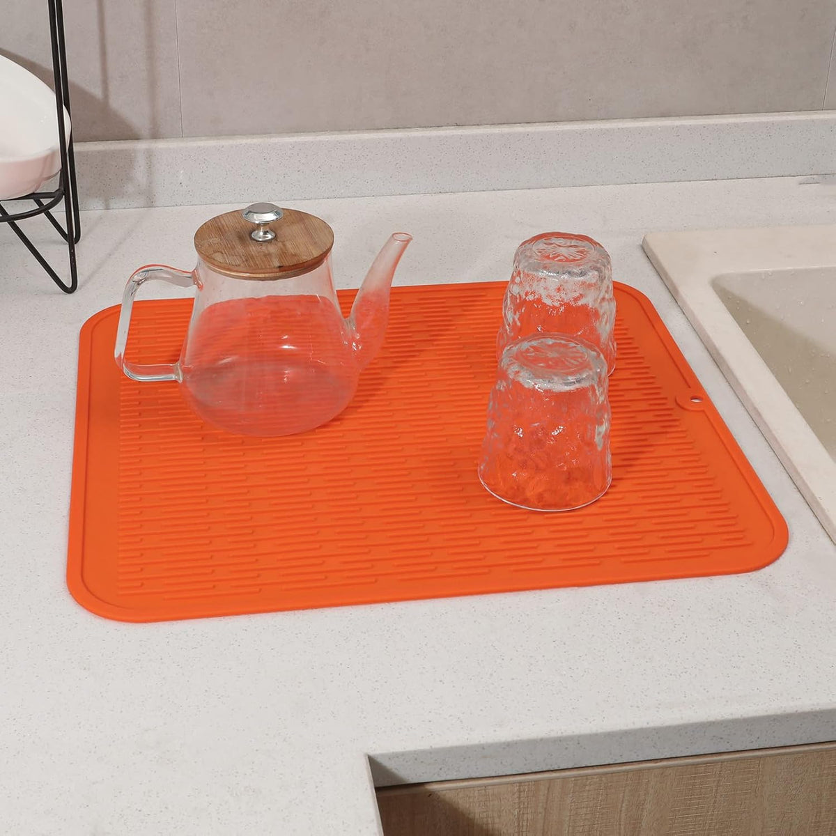 Silicone Dish Drying Mat for Multiple Usage,Easy clean,Eco-friendly,Heat-resistant Silicone Mat for Kitchen Counter or Sink,Refrigerator or Drawer Liner Orange 2XL 24 inches x 18 inches