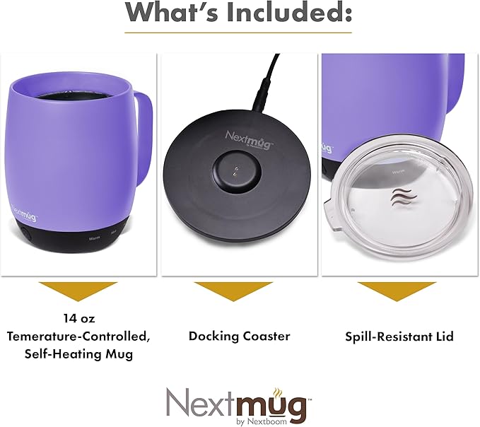 Nextmug - Temperature-Controlled, Self-Heating Coffee Mug (Violet - 14 oz.)