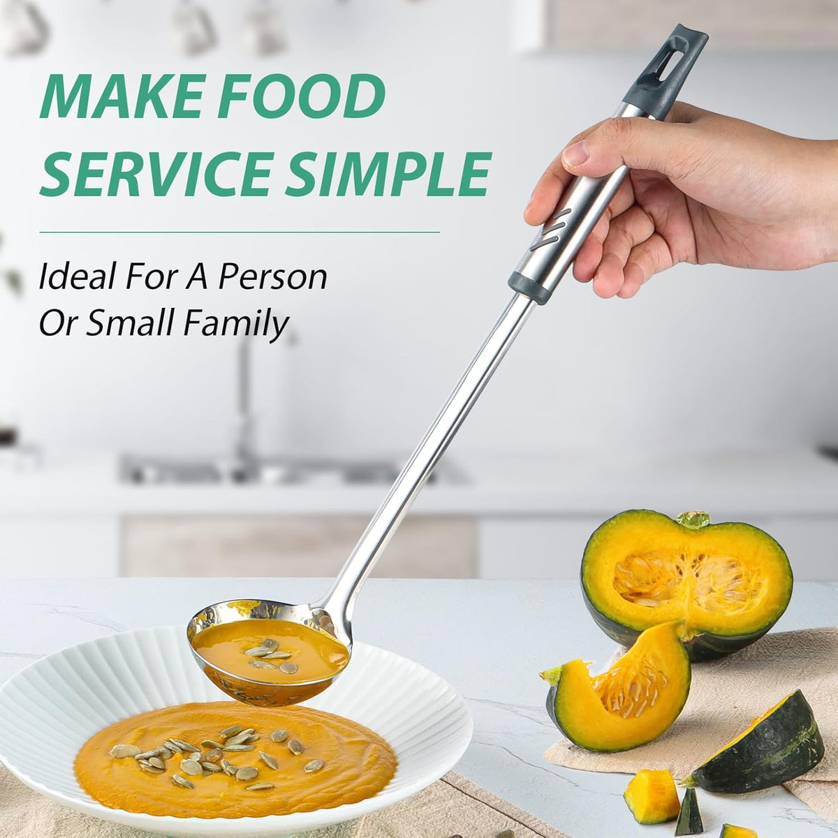 Soup Ladle, 2 oz Ladle Stainless Steel for Serving and Cooking, Small Ladles Spoon with Heat-proof Handle, Durable Construction, 13.4 inch, Silver
