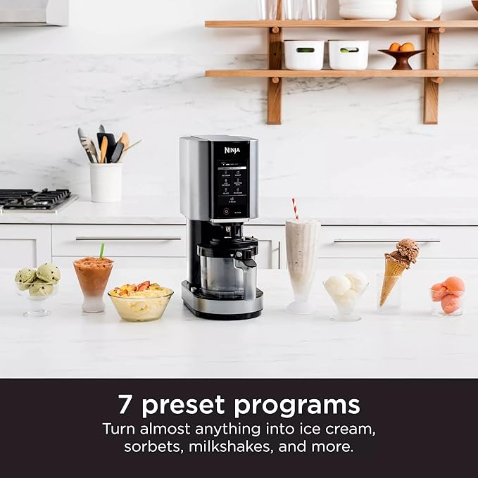 SharkNinja NC301 CREAMi 7-In-1 Ice Cream Maker with 7 Custom Frozen Treat Modes and Easy 3-Step Treat Preparation, Cloud Silver (Renewed)