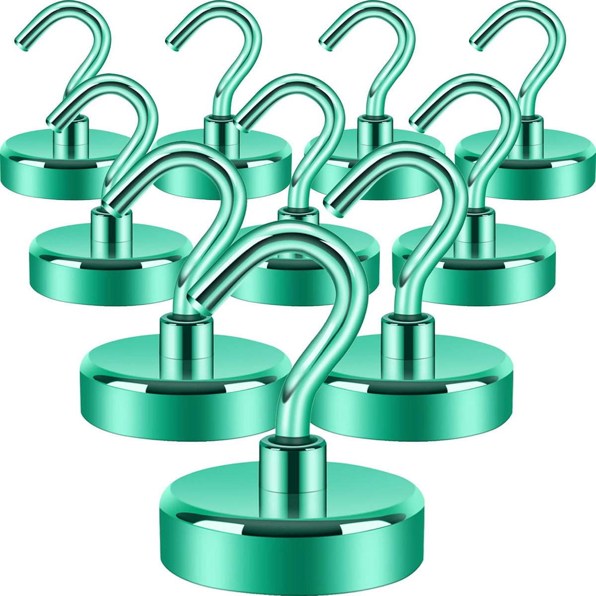 Neosmuk Magnetic Hooks Heavy Duty,Strong Magnet with Hook for Fridge, Super Neodymium Extra Strength Industrial Hooks for Hanging, Magnetic Hanger for Toolbox, Cruise, Grill(Green,10 Pack)