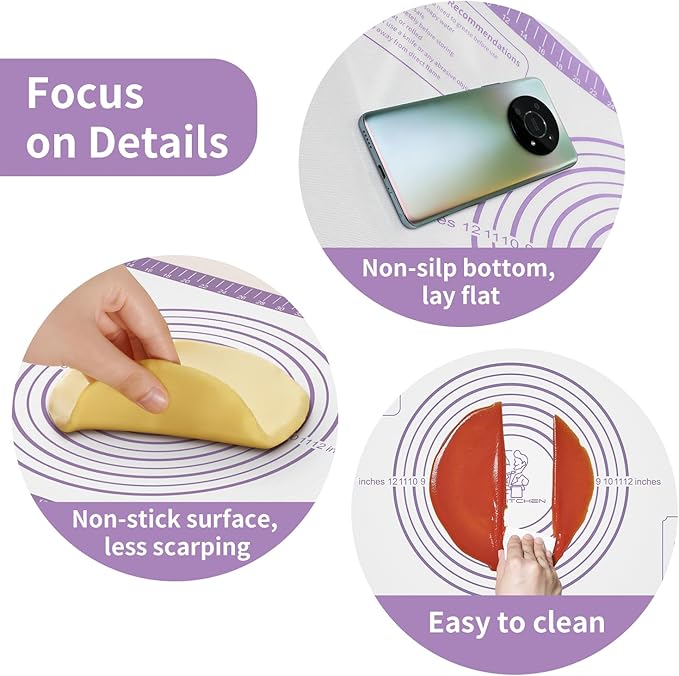 Silicone Mat for Baking, Non Stick Silicone Pastry Mat for Dough Pie Crust, Rolling Mats for Making Cookies Macarons Bread, Easy to Clean& Store