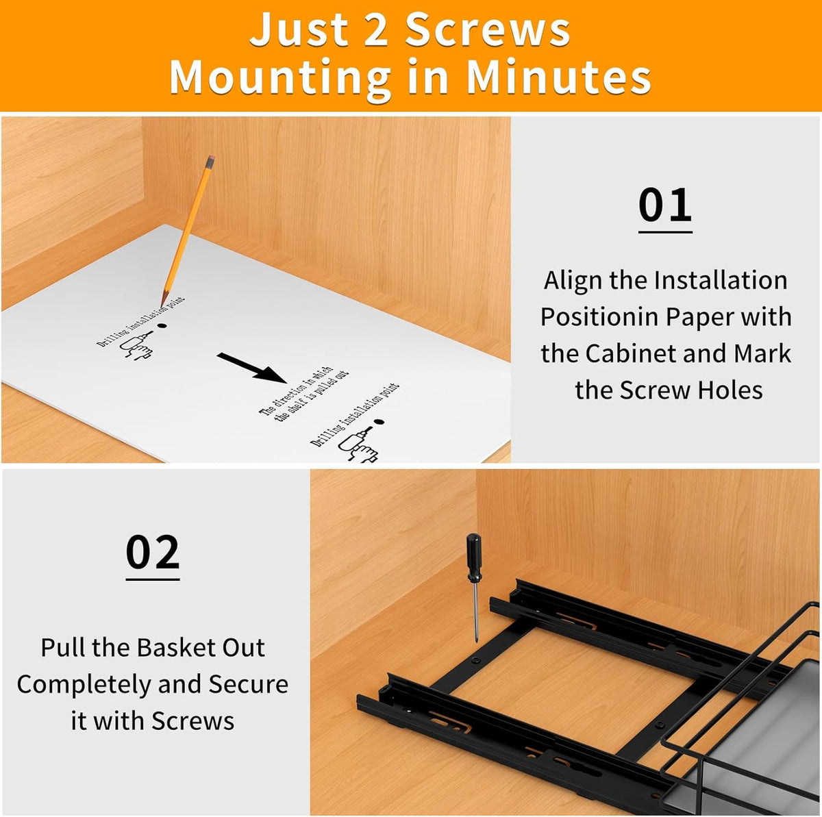 Pull Out Spice Rack Organizer for Cabinet, Heavy Duty Slide Out Spice Rack Organizer for Kitchen Cabinets and Pantry, Fits Spices, Sauces, Canned Food (6.5''Wx10.5''Dx2.5''H)