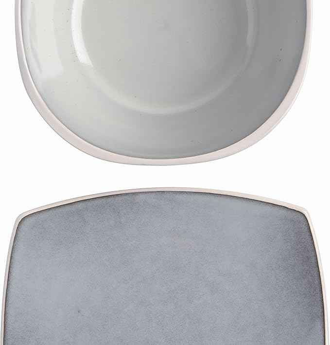 Gibson Elite Soho Lounge Square Reactive Glaze Stoneware Dinnerware Set, Service for 4 (16pc), Light Gray