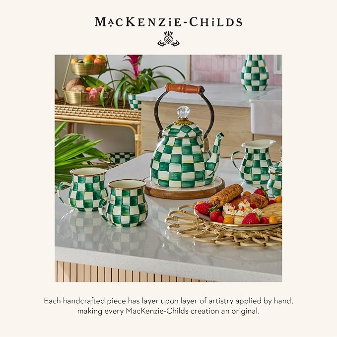 MACKENZIE-CHILDS Enamel Serving Platter, Decorative Serving Platter for Food, 16 Inches, Green-and-White Emerald Check