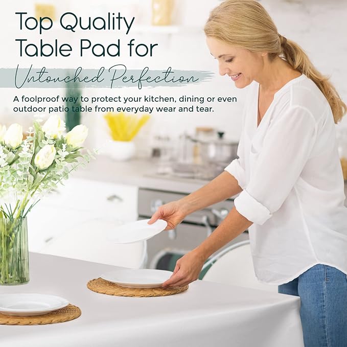 Quality Table Pad Protector, Superior Protection from Spills, Scratches & Heat - Reusable Table Cloth with Cushion Flannel Backing (140" L x 54" W)
