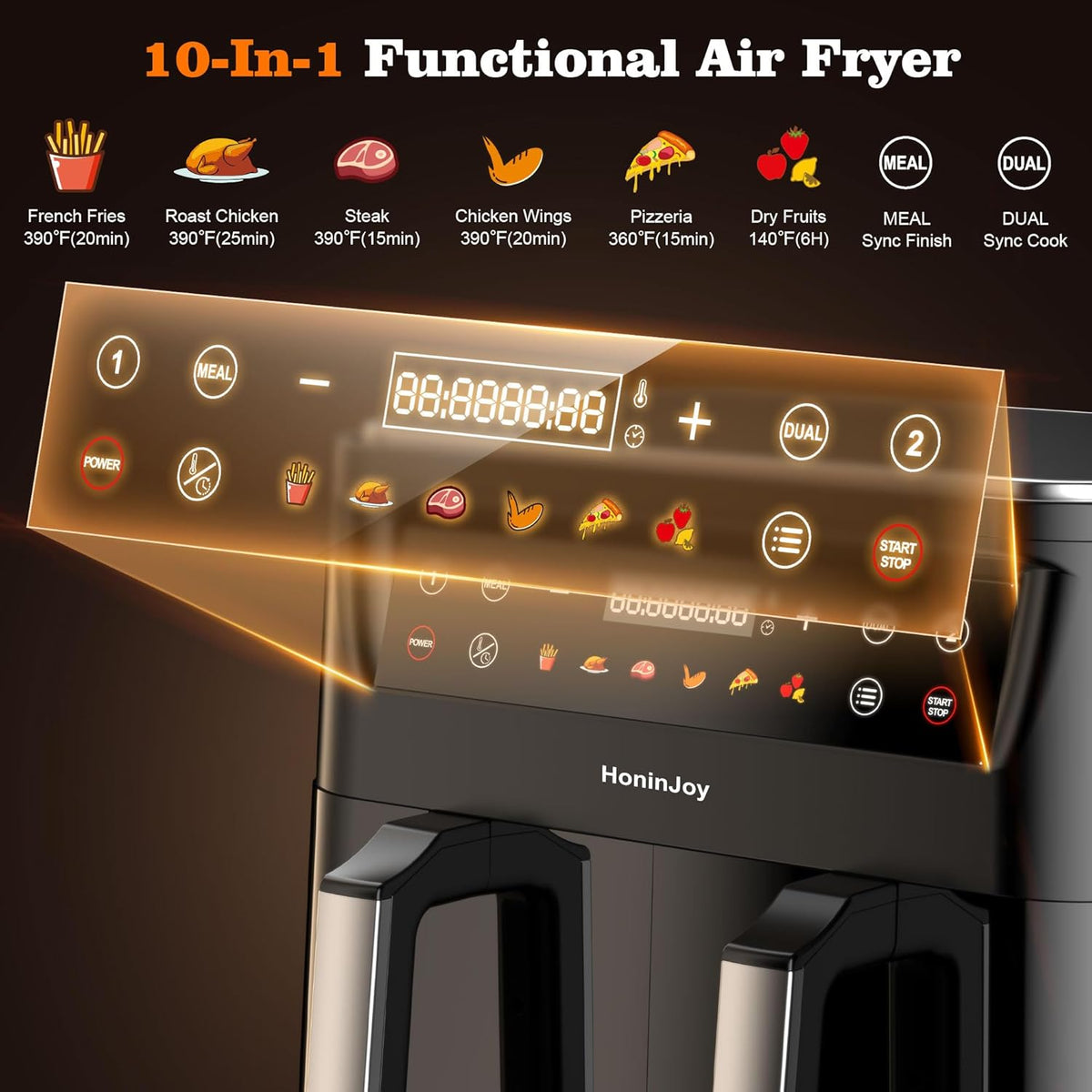 10QT Large Dual Basket Air Fryer with Viewing Window and 50pcs Paper Liners, 10-in-1 Digital Touchscreen Double Zone Air Fryers, SyncCook to Bake,Roast,Reheat,Broil, Nonstick Dishwasher Safe