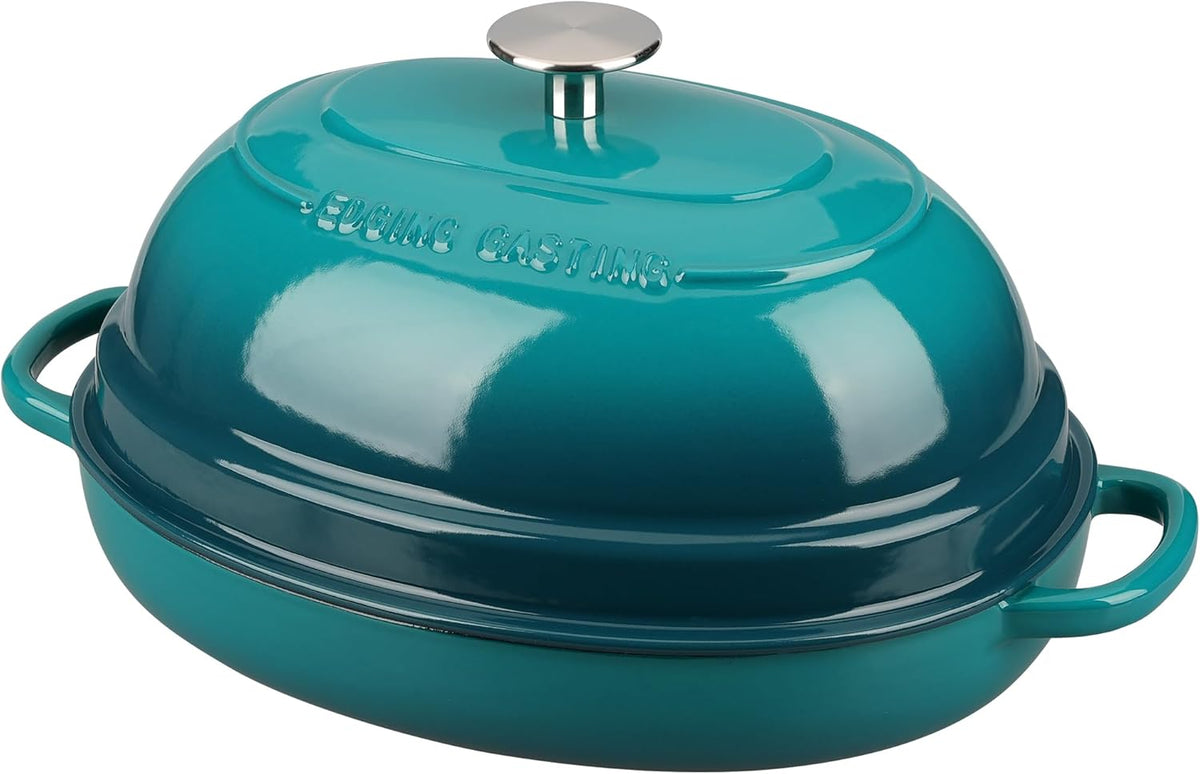 Enameled Oval Cast Iron Dutch Oven Pot with Lid, Bread Dutch Oven for Sourdough Bread Baking, 6QT, Darkcyan