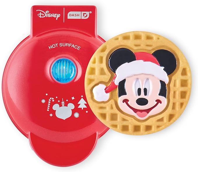 Disney Dash Mickey Mouse Santa Mini Waffle Maker - Electric Waffle Maker for Creative, Homemade Treats - Features Built-In Cord Wrap & Pre-Heating Indicator Light