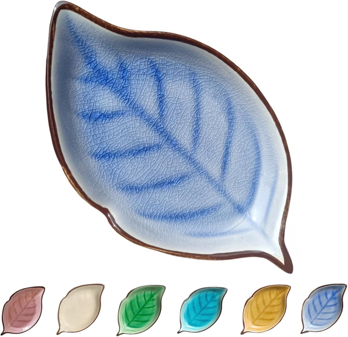 Ceramic Spoon Rest for Stove Top, Ice Cracks Leaf Cute Spoon Rest for Kitchen Counter, Cooking Spoon Holder for Kitchen Counter, Utensil Rest Spatula Rest Ladle Holder Tong Rest, 1 PC (A, Sapphire)