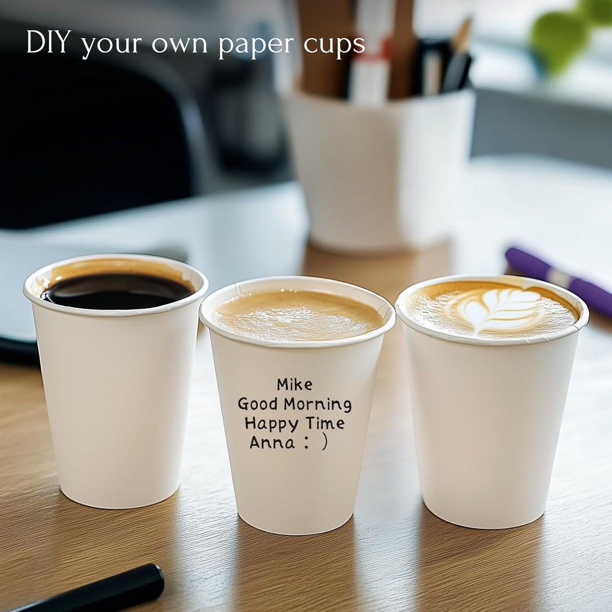 Paper Coffee Cups, 12 OZ Disposable Hot and Cold Cups, Leak-Proof White Cups for Coffee, Tea, Ideal for Home, Office, and Events (100 Count)