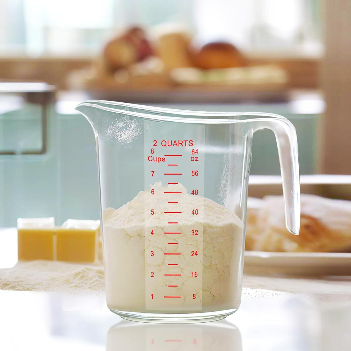 Amazing Abby - Melissa - 64-Ounce Plastic Measuring Pitcher (2-Pack), 8-Cup (2-Quart) Food-Grade Measuring Jug, Unbreakable, Stackable, Dishwasher-Safe, Great for Oil, Vinegar, Flour, and More