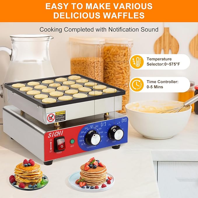 SICHI Mini Pancake Maker Machine with 550℉Heating and Timer Control, 25PCS Electric Commercial Dutch Pancake Baker with Nonstick,110V Dutch Pancake Cooker for Restaurant and Kitchen,Dessert Breakfast