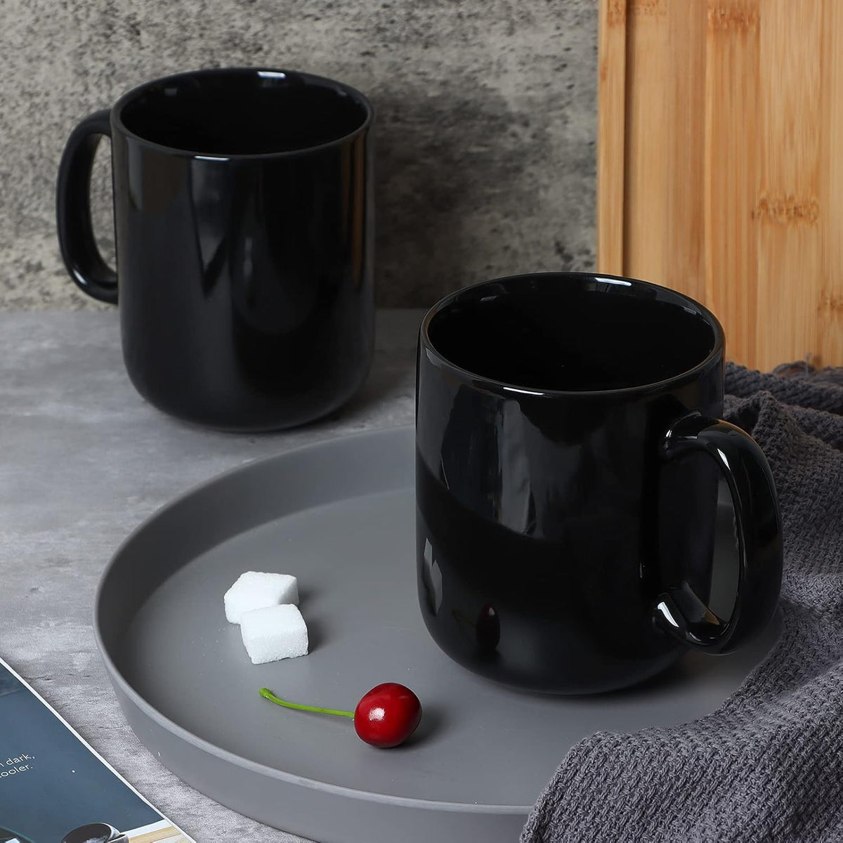 Smilatte 20 OZ Large Coffee Mug, M016 Plain Ceramic Boss Big Tea Cup with Handle for Dad Men, Set of 2, Black