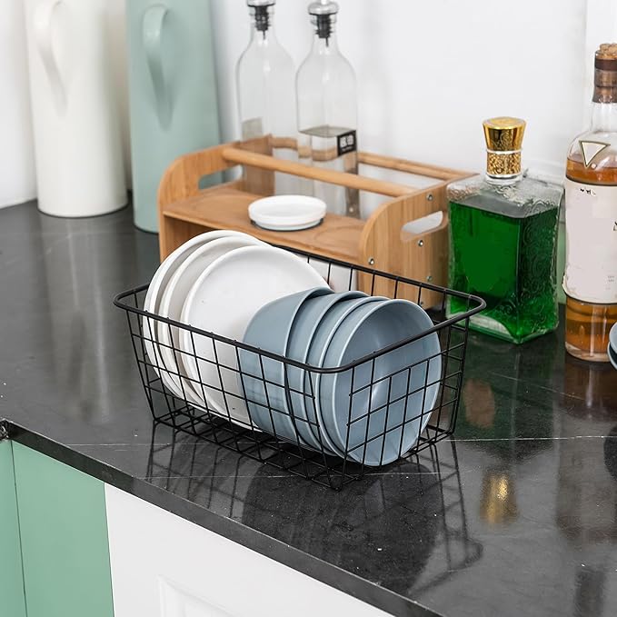 Wire Kitchen Storage Basket 5 Packs,Perfect Pantry Organization Accessories Baskets,Laundry Basket,Countertop Organization,Suitable for Kitchen,Bathroom,Bedroom,Tabletop,Rose gold