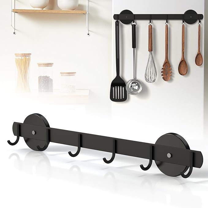 Magnetic Utensil Holder For Fridge, Heavy Duty Magnetic Coat Rack For Metal Door, Magnetic BBQ Tool Rack, Strong Magnet Bar With 6 Hooks Storage Hanger Hanging Kitchen Utensil, Coat, Towel, Grill Tool