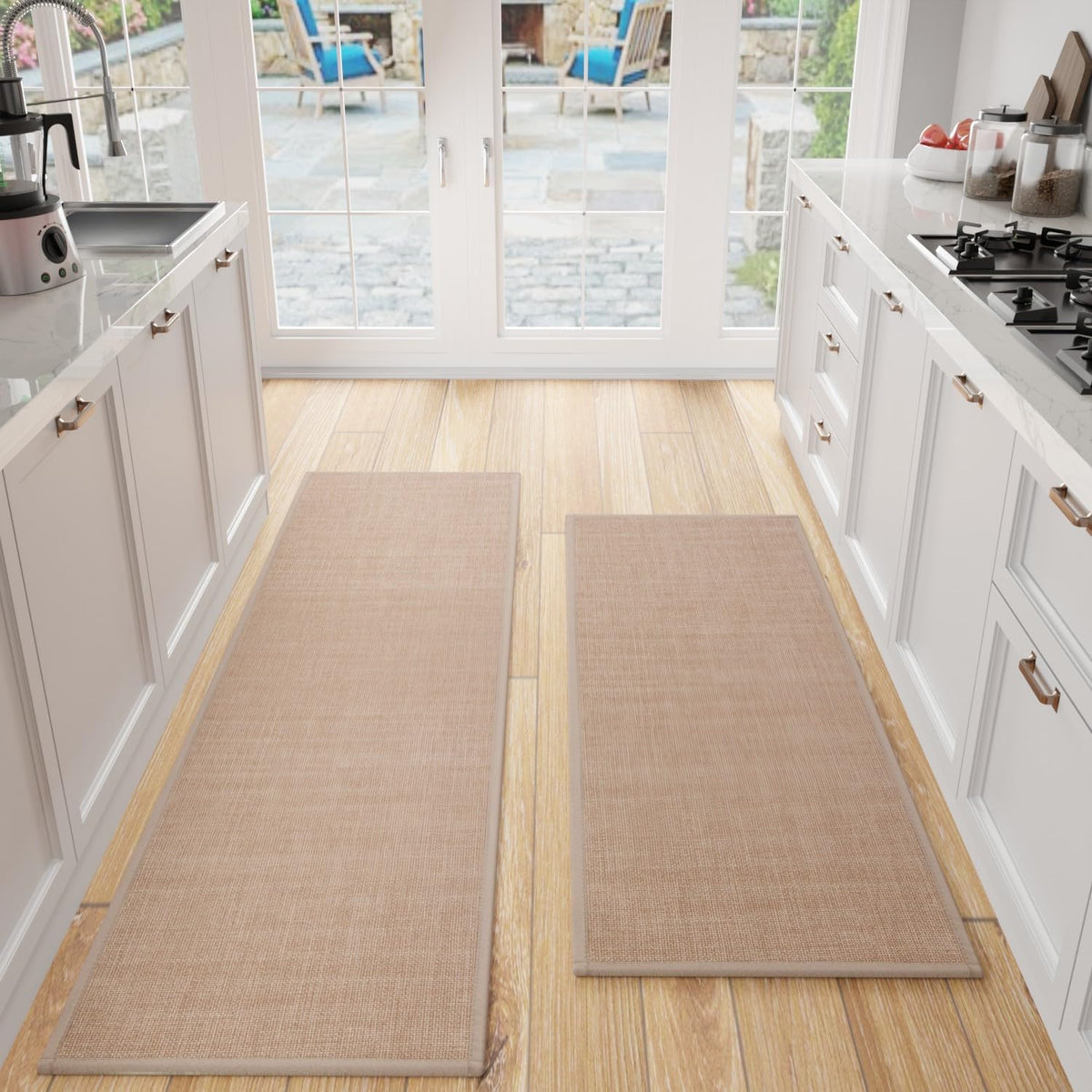 Kitchen Mat Set of 2 PCS, Cushioned Non Slip Rugs for Kitchen Floor, Absorbent Runner Comfort Standing Mats Washable for Kitchen, Office, Home (Camel, 17.3"x47"+17.3"x71")