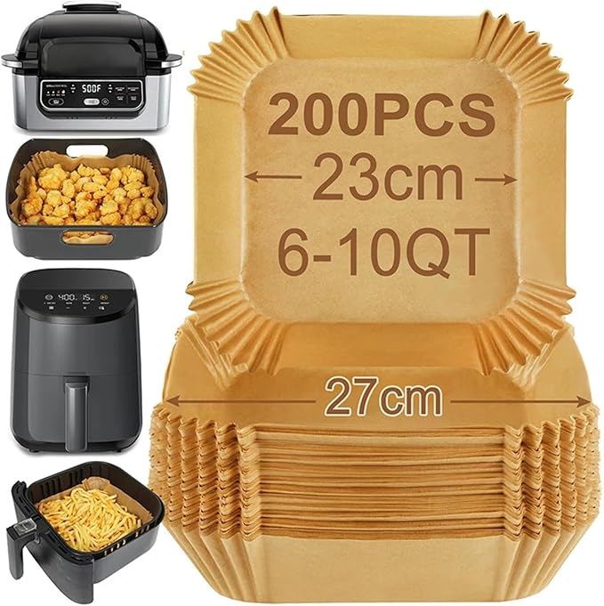 Large Air Fryer Disposable Paper Liners Nonstick 23cm Oven Airfryer Parchment Baking Paper ，Compatible For Ninja，Compatible For COSORI ，Grill Cooking Basket(20cm square,150 Pcs)