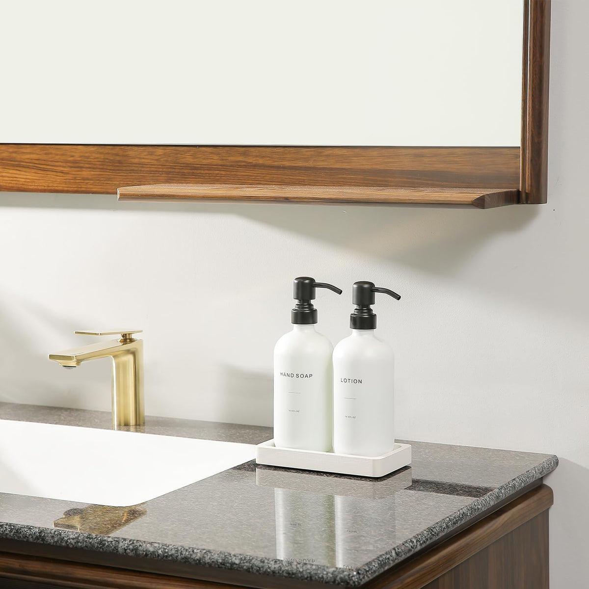 White Soap Dispenser Set, Contains Hand and Lotion Dispenser with Pump. Perfect for Guest Bathroom Decor. (White)