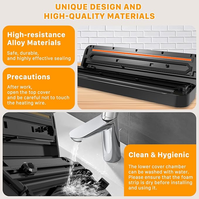 Vacuum Sealer Machine, Fast-Compact/Multi-Functional Vacuum Sealer for Food with Starter Kites, Dry/Moist Mode & External Vacuum System, Built-in Cutter & 10 Vacuum Bags