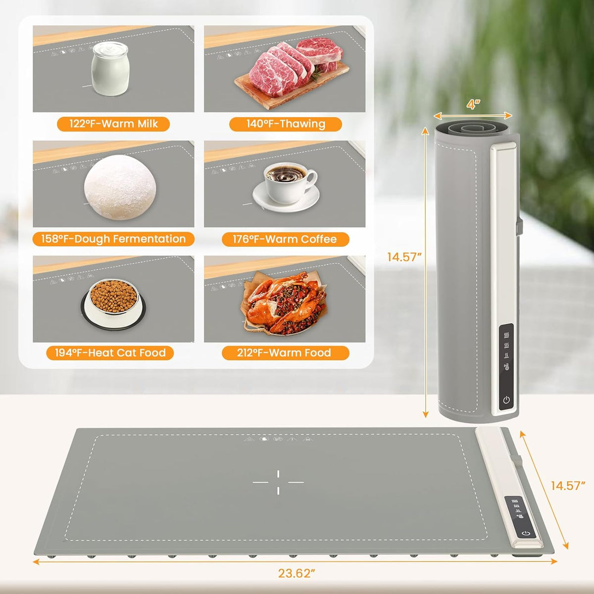 Electric Warming Tray with Adjustable Temperature-Portable Warming Mat for Food,Roll Up Silicone Food Warmer for Parties with 3 Temperature Settings,Versatile Food Warmers for Parties Buffet (Grey)