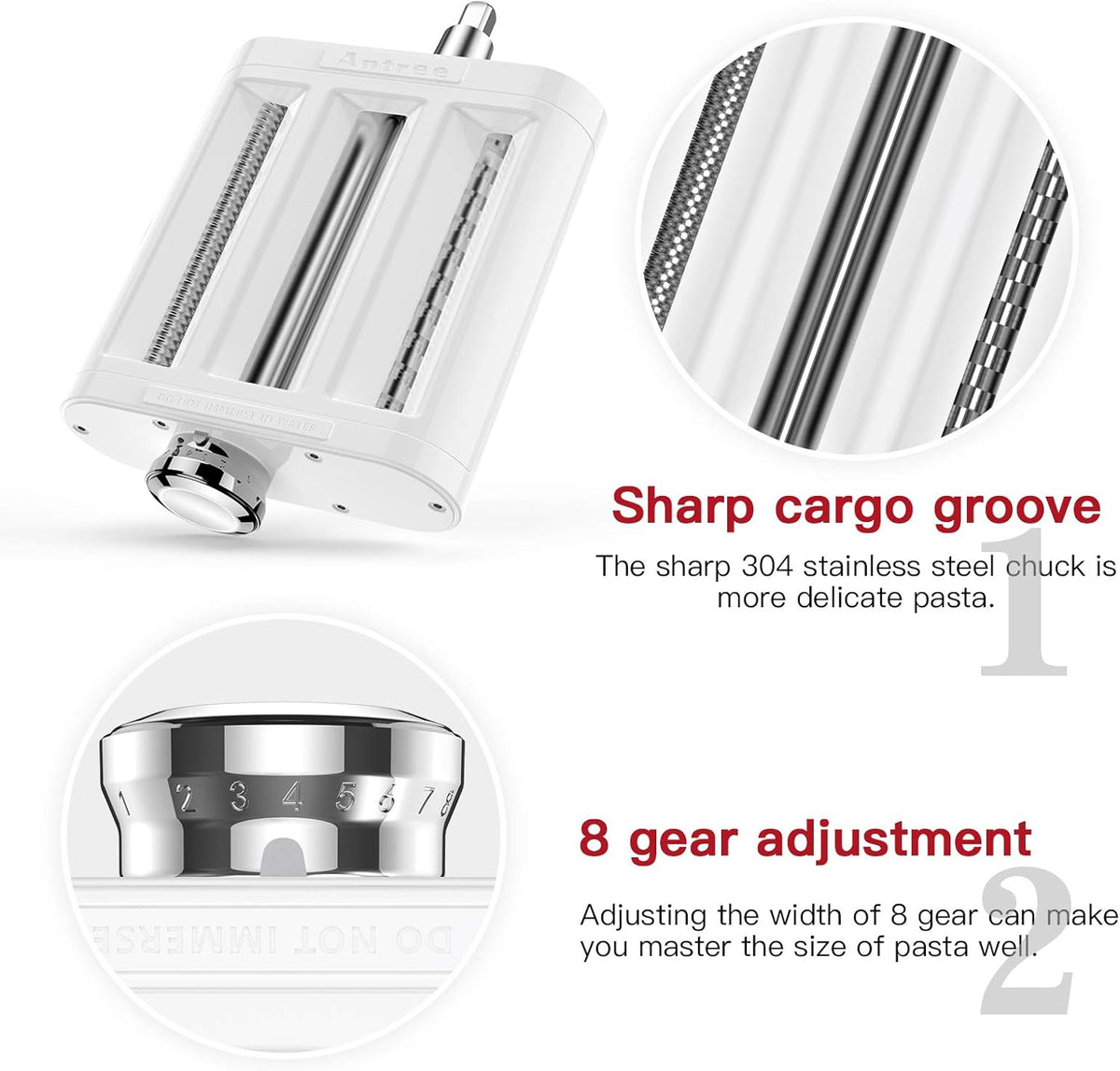 Antree Pasta Maker Attachment 3 in 1 Set for KitchenAid Stand Mixers Included Pasta Sheet Roller, Spaghetti Cutter, Fettuccine Cutter Maker Accessories and Cleaning Brush