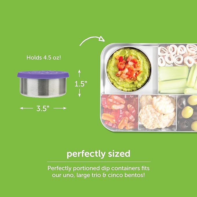 LunchBots 4.5 oz Stainless Steel Dressing Container for Condiments, Dips, Snacks, Dipping Sauce Cups with Silicone Lid, Fits in Lunch Bags and Bento Boxes - Set of 2 (Blue)