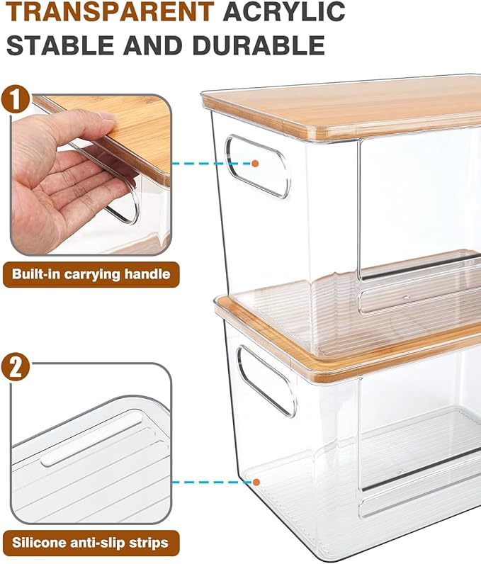 Trash Bag Dispenser 2 Pack, Acrylic Garbage Bags Dispenser with Bamboo Top, Extra Large Trash Bag Holder Dispensers Under Sink for Kitchen, Cabinet, Laundry Room, Pantry Organizer and Storage