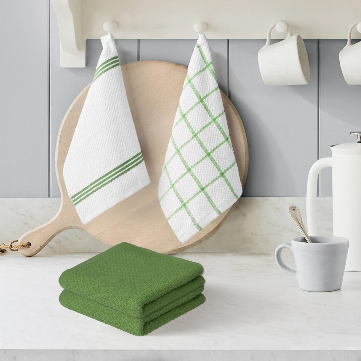 Artoid Mode Ring Spun Cotton Green Dishcloth Kitchen Towels, 12x12 Inch Ultra Soft Absorbent Quick Drying Household Cleaning Kitchen Rags Set of 6