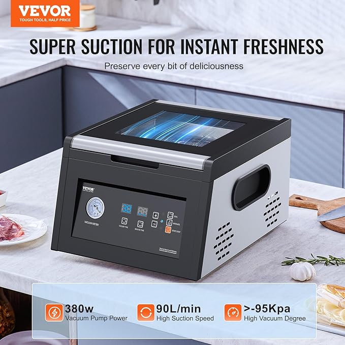 VEVOR Chamber Vacuum Sealer, 380W Vacuum Pump Power, Sealing Bag Packing Machine for Wet Foods, Meat, Compact Design with 11.5 in Sealing Length, Ideal Commercial Sealer for Professional and Home Use