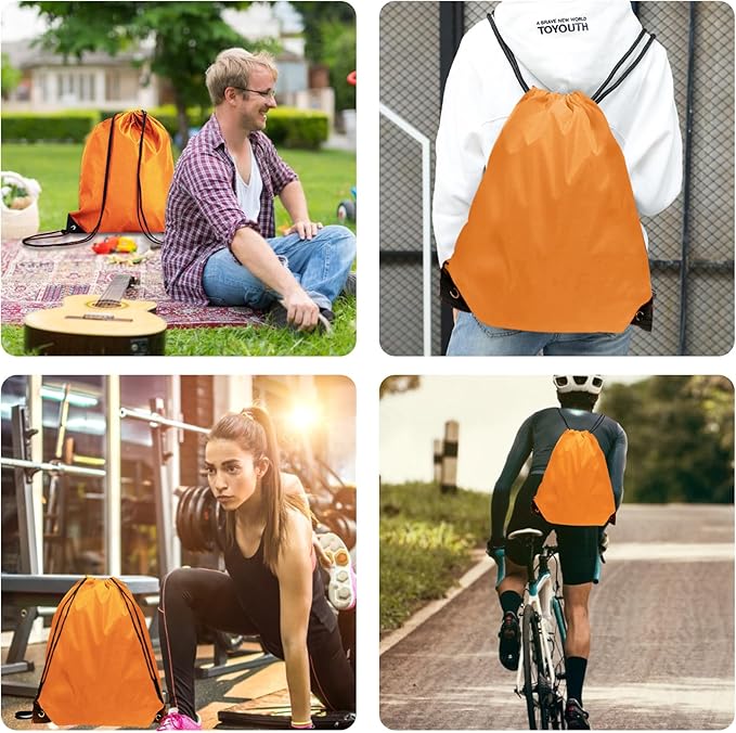 Drawstring Bags Bulk 14 Pcs Drawstring Backpack Bulk Cinch Bag Sackpack for Men Women Gym (Orange)