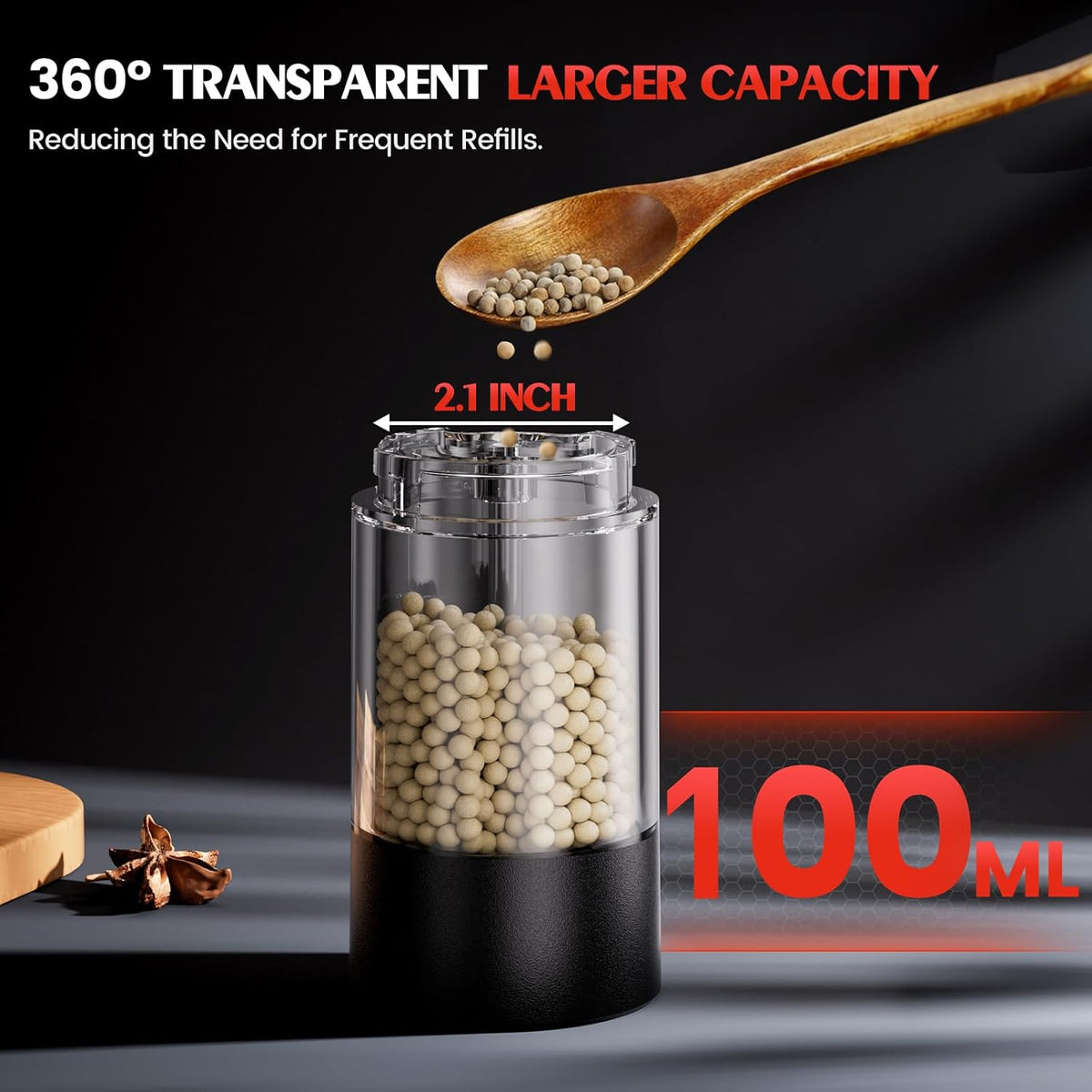 Electric Salt and Pepper Grinder Set Automatic Grinder for Kitchen Battery Pepper Mill Shakers Adjustable Coarseness Upgraded Larger Capacity with Led Christmas Gifts for Women