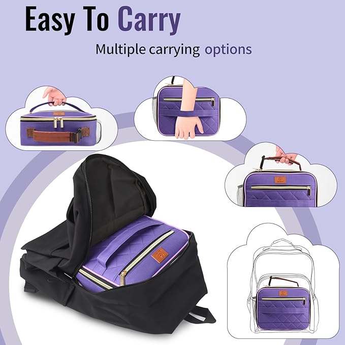 Genteen Lunch Box for Women Adults Girls - Insulated Small LunchBox Reusable, Zip Closure & Buckle Handle, Portable Cooler for Work, School, Travel (Purple)