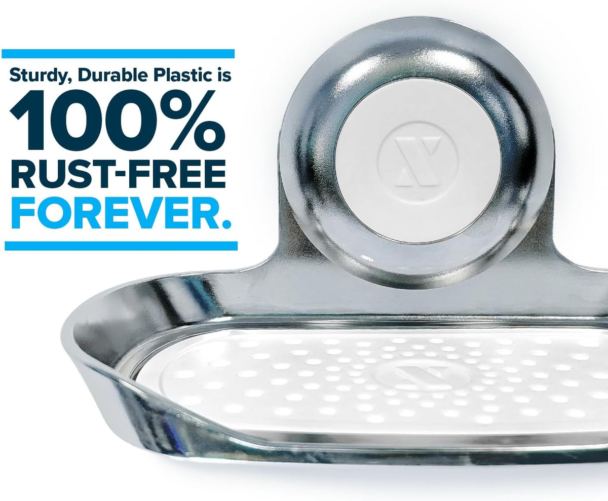 SlipX Solutions Strong Hold Soap Saver, Suction Cup Soap Holder, Must Have Universal Kitchen & Bathroom Shower Accessories (Chrome Finish, Single Tray)