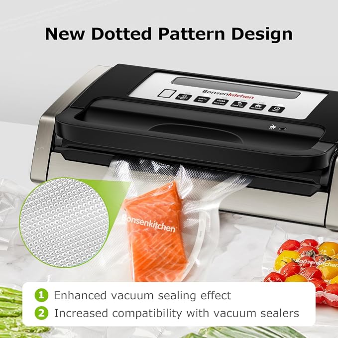 [2025 Upgraded] Bonsenkitchen 6 Rolls 11" x 16' Vacuum Sealer Bags for Food with a Color Box, Easy to Store, Commercial Grade, BPA Free, Great for Food Storage or Sous Vide, VB21