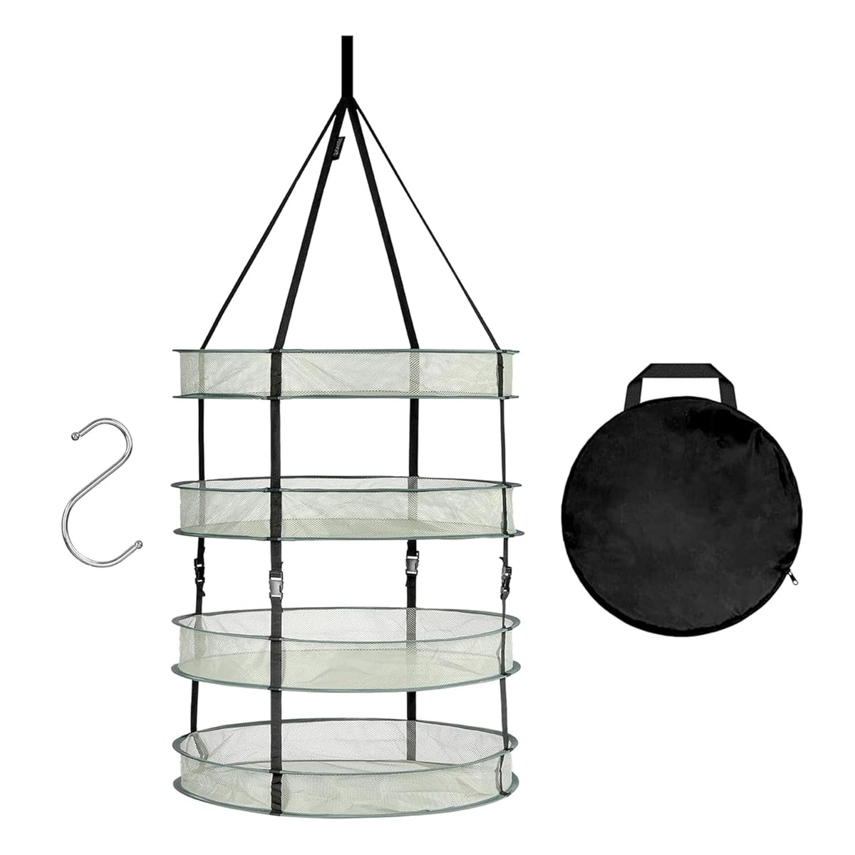 Simple Deluxe 4 Layer 24'' Herb Drying Rack with Hook, Detachable Design Hanging Dry Mesh Folding Basket Dryer for Clothes, Herbs