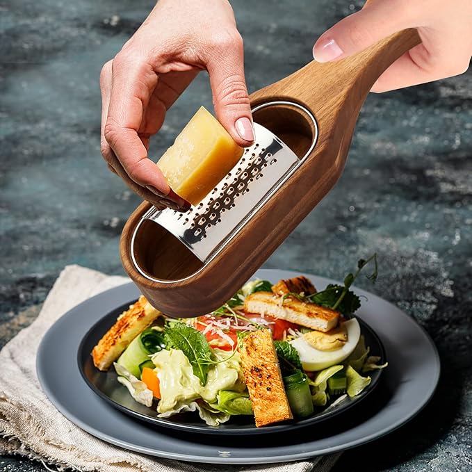 Cheese Grater With Container - Stainless Steel Cheese Grater With Wood Handle Shredder Zester Grater Box Kitchen Handheld Cheese Spoon Grater