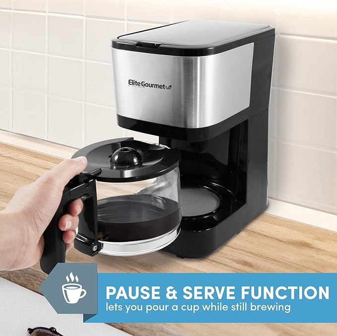 Elite Gourmet EHC9420 Automatic 5-Cup Brew & Drip Coffee Maker with Pause N Serve Reusable Filter, On/Off Switch, Water Level Indicator