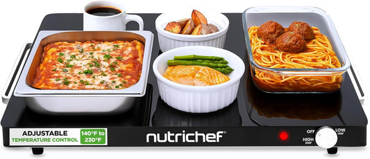 NutriChef Electric Warming Tray | Glass Surface Hot Serving Tray | Adjustable Temperature 140°F to 230°F | Energy Efficient & Space Saving | Perfect for Buffets,Parties & More | 21.2 x 16.5 IN | Black