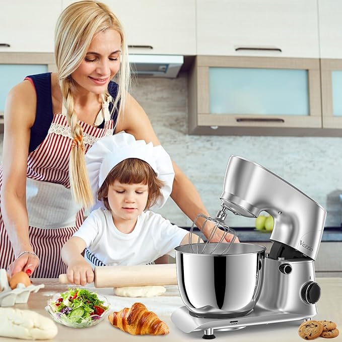 Vezzio Stand Mixer,6 Quarts,10-Speed Tilt-Head,Kitchen Food Mixer with Stainless Steel Bowl,Dough Hook,Whisk, Beater,Egg White Separator (Silver)