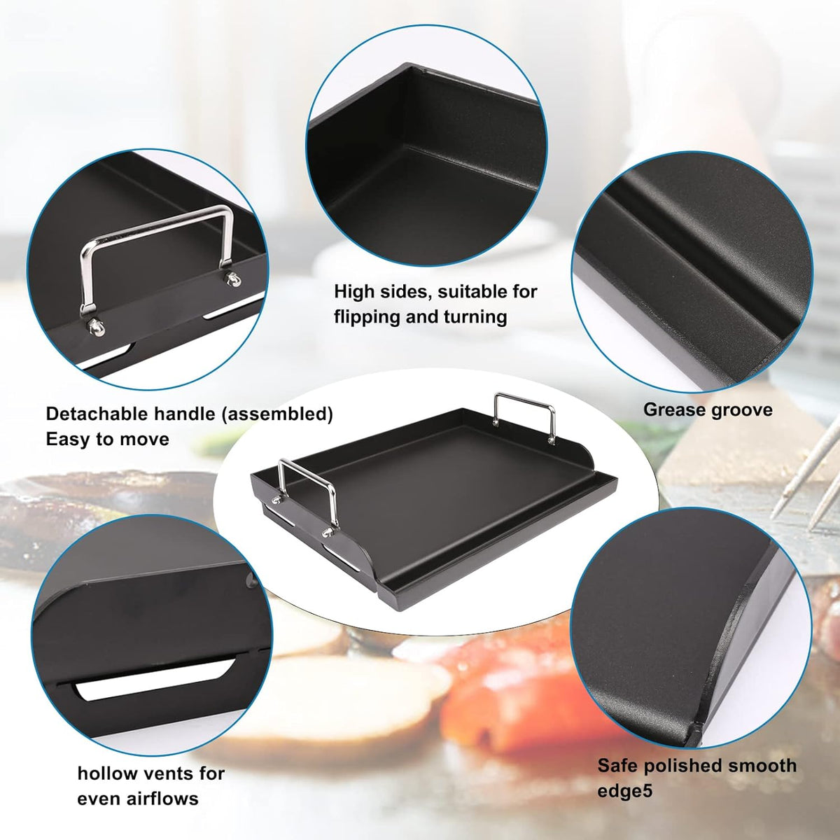 Griddle for Gas Grill, Flat Top Cast Iron Griddle Insert for Outdoor Gas Grill, 17" x13" Nonstick Coating Cooking Skillet Pan Teppanyaki for Weber Charbroil Camp Chef and Gas/Charcoal/Electric Grill