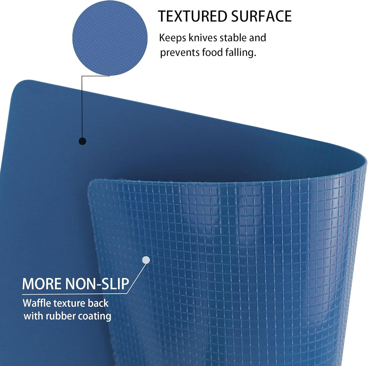 ZVP Plastic Cutting Boards for Kitchen, Flexible Cutting Mats, Gradient Blue Chopping Boards with Food Icon, Non-Slip, Non Porous, BPA Free, Dishwasher Safe