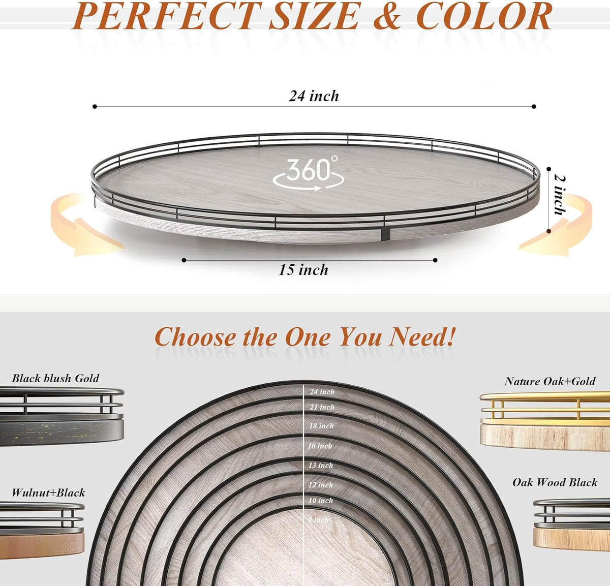 24" Lazy Susan Wood Turntable Organizer for Kitchen Decor, Farmhouse Round Wooden Larger Lazy Susan Organization and Storage for Cabinet, Dining Table, Pantry, Bathroom, Countertop, Centerpiece