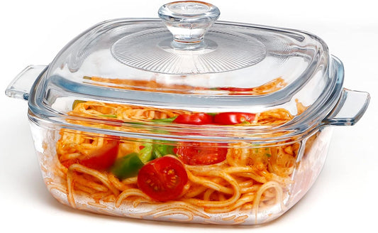 NUTRIUPS Small Glass Casserole Dish with Lid Oven Safe Square Casserole Dish 6.8 Inches Microwave Glass Bowl With Lid Microwavable Cookware (1.2L)