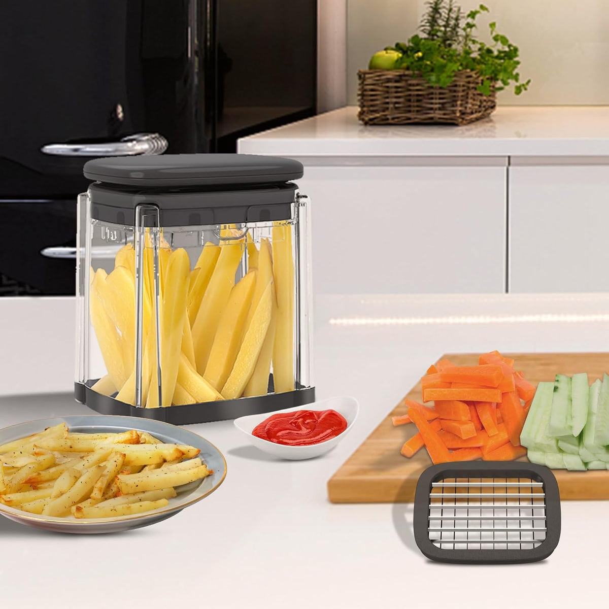 French Fry Cutter, Solucky Potato Onion Cutter, Professional Homestyle Vegetable Chopper Dicer, Great for Potatoes Carrots Cucumbers Zucchini Peppers 3/8 inch Blade(Only 1 Blade)