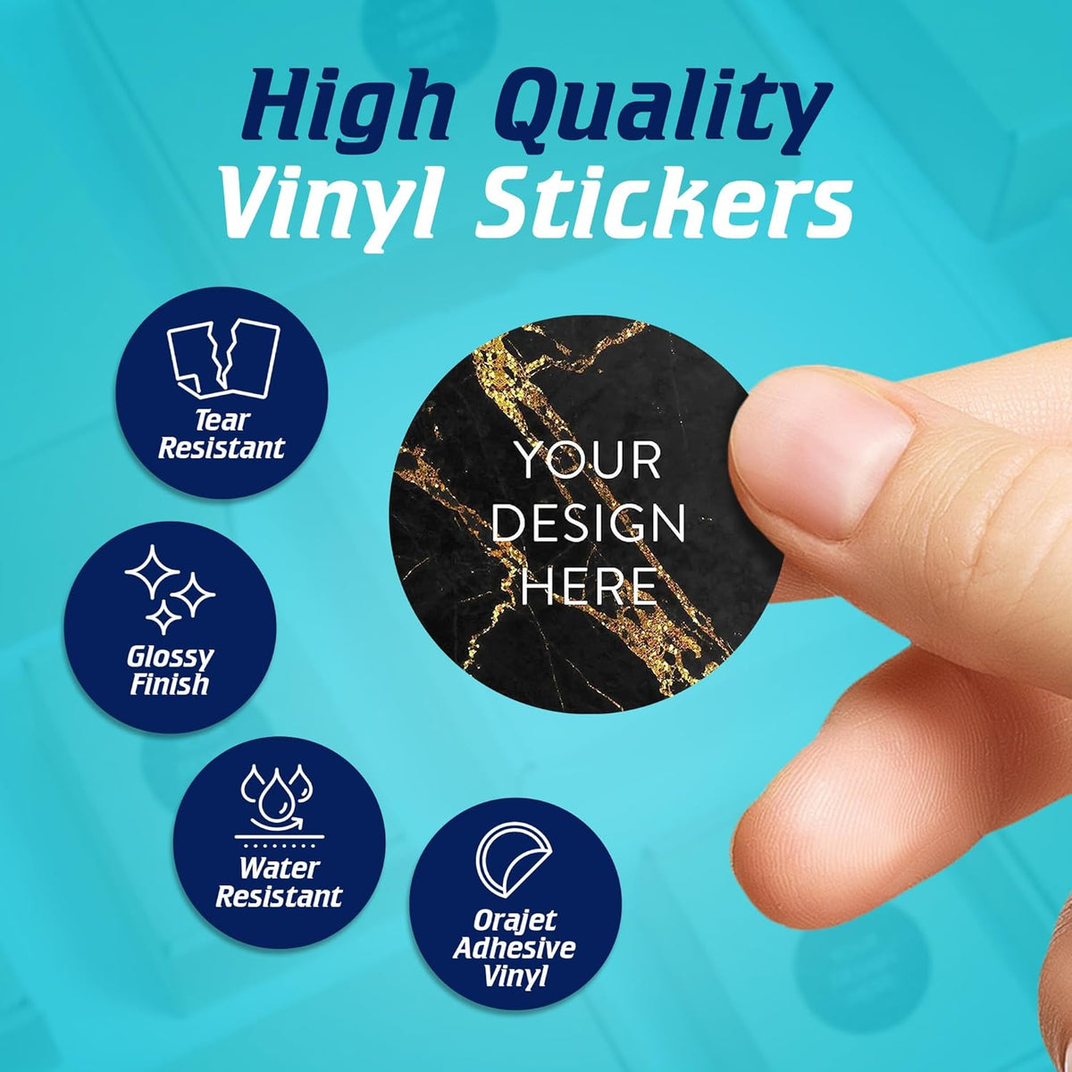 100 Custom Vinyl Stickers - Upload Your own Image, Text, Design, Logo - Personalized Logo Labels for Handmade, Packaging, Bottle, Jars, Candle, Brand Stickers (Black Gold Marble, 1.5x1.5)