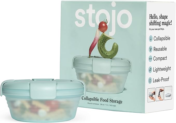 STOJO Collapsible Bowl - Translucent Aquamarine, 36oz - Reusable Silicone Bowl for Hot and Cold Food - Perfect for Travel, Meal Prep, To-Go Lunch, Camping & Hiking - Microwave & Dishwasher Safe